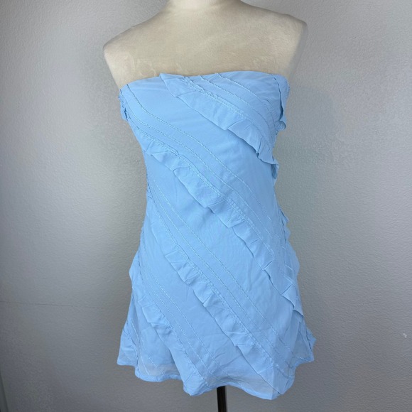 Princess Polly Lars Strapless Mini Dress Ruffle Accents Party Light Blue‎ - Picture 3 of 8